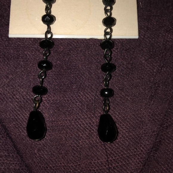 🖤Black Crystals Gothic Long Drop  Earrings - Picture 3 of 3